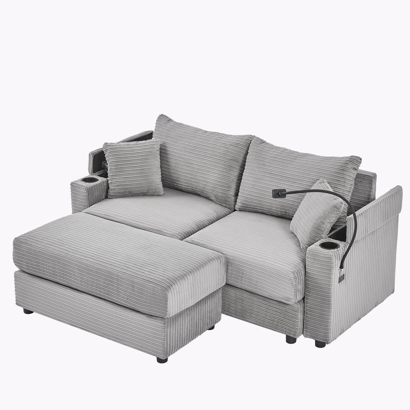 72.8" Upholstered Loveseat Sofa With Ottoman, Gray