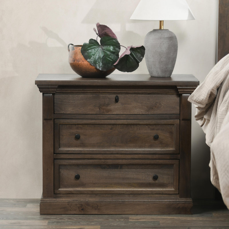 Adelaide Three-Drawer Mango Wood Nightstand In Cocoa Brown, Cocoa Brown
