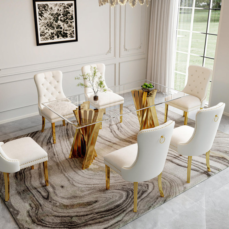 7- Piece Dining Set, Gold, White/Gold