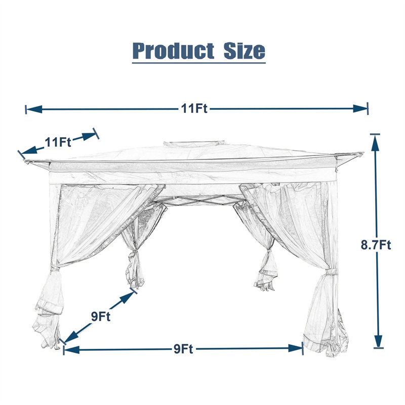 Steel Gazebo, 9 Ft. W x 9 Ft. D, Brown
