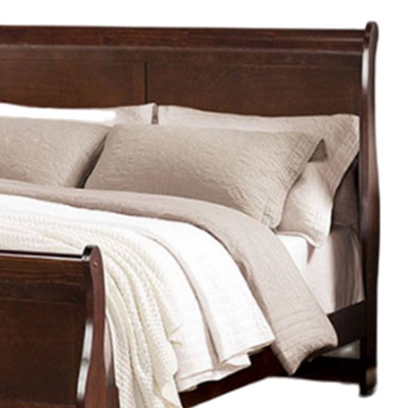 Lit Ryla, tête de lit-bateau, bois massif classique, Grand, Brun
