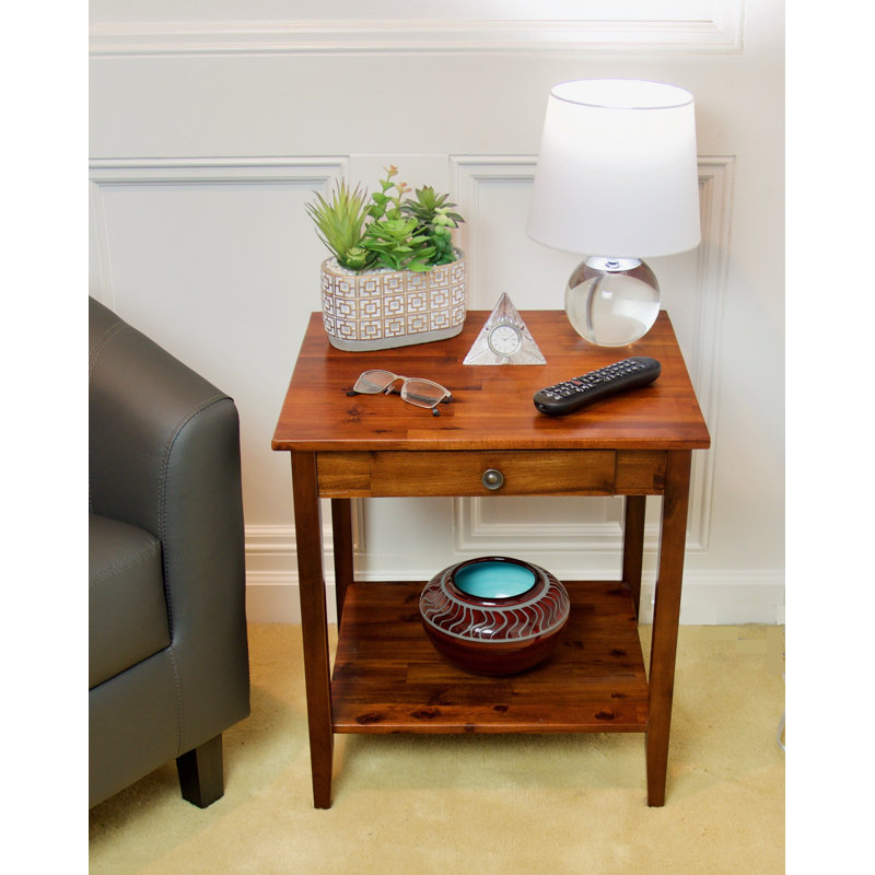 Aiydan Solid Wood End Table with Storage, Mahogany