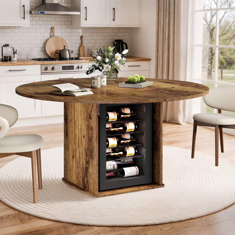 Round Dining Table With Fridge Space, Modern White Faux Marble Kitchen Tables,wood Dining Room Table With Storage Shelf, Circle Dinner Tables For Home