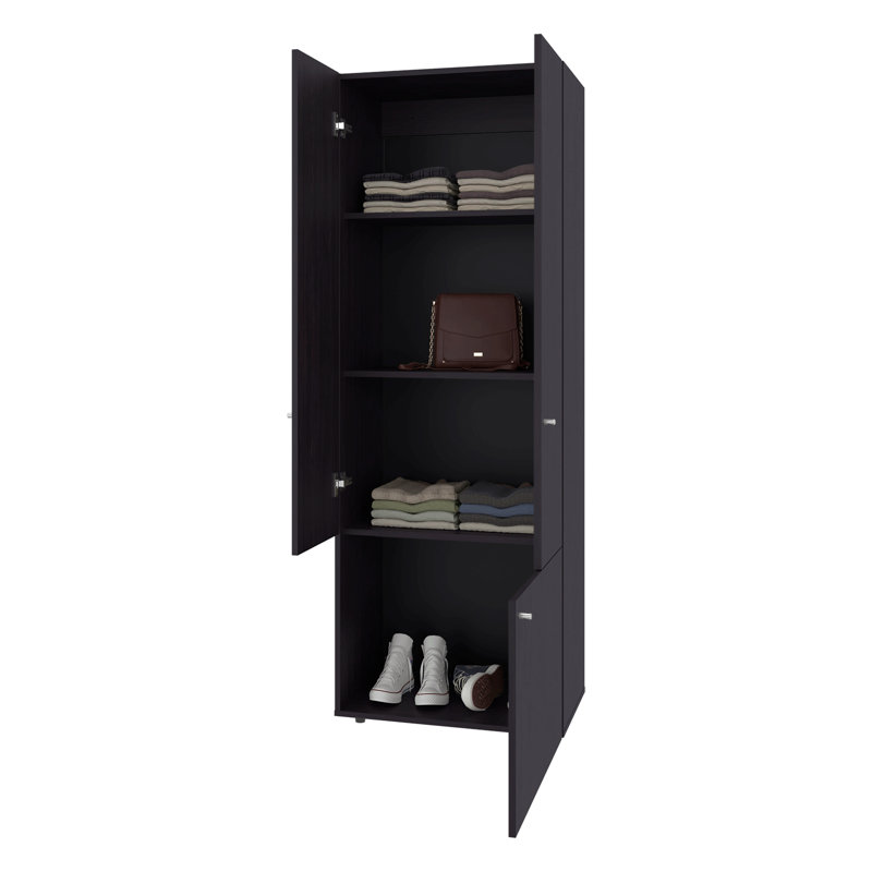 Armoire H 66,9 po, 3 portes, 3 tablettes, chambre à coucher, Noir mat
