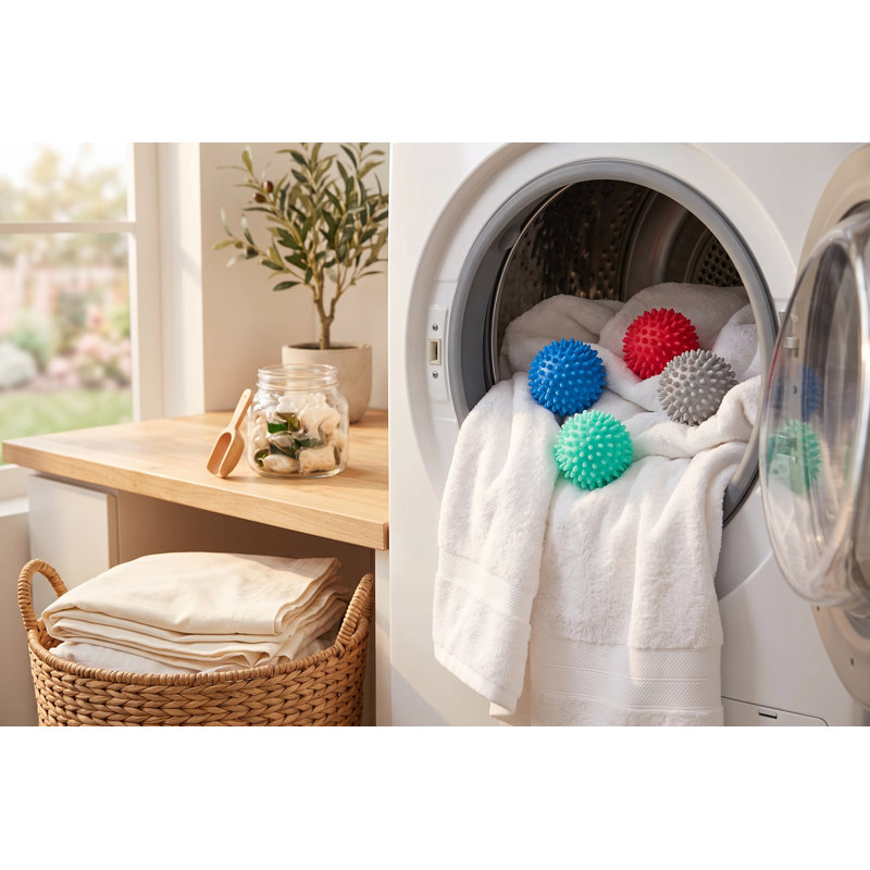 Lot de 4 balles de séchage - Adoucissant textile naturel réutilisable, réduit les plis et l'électricité statique, accélère le séchage - Balles de lavage en PVC