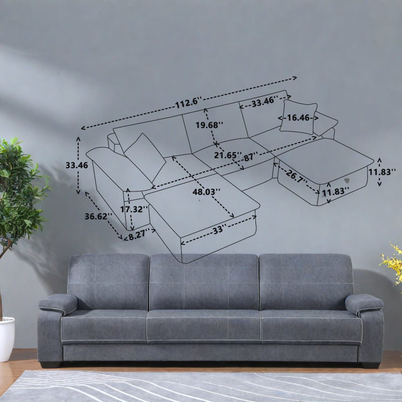 Canapé modulaire en U en velours côtelé de 113 po à compression pour la maison