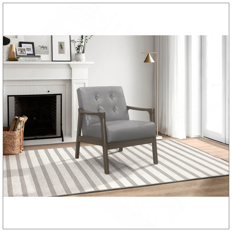 Confortable fauteuil d'appoint Mid-Century moderne avec coussin capitonné et structure robuste, Gris