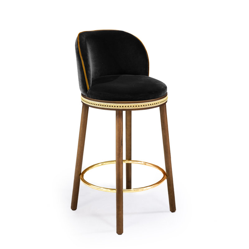 Alma Counter & Bar Stool, Black, Polished Brass, Bar Stool (30" Seat Height)