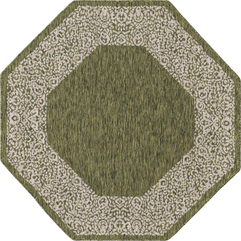 Tapis d'intérieur / extérieur vert Finbar, Octogone 5 pi 3 po x 5 pi 3 po