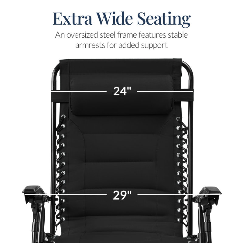  Très grand fauteuil rembourré pliant d'extérieur avec plateau latéral - noir, Noir