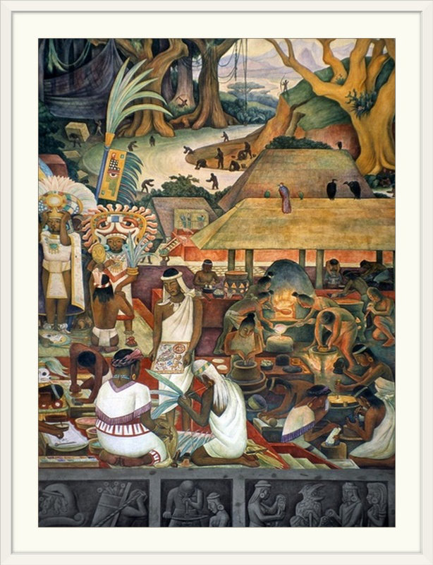 « rivera : pre-columbien life » par l’impression de peintures Diego Rivera, l 44 po x P 35 po x H 1 po, Cadre blanc