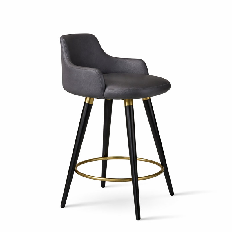 Tabouret Dervish Ana, Noir/laiton, Gris, Tabouret de bar 29 po (hauteur du siège)