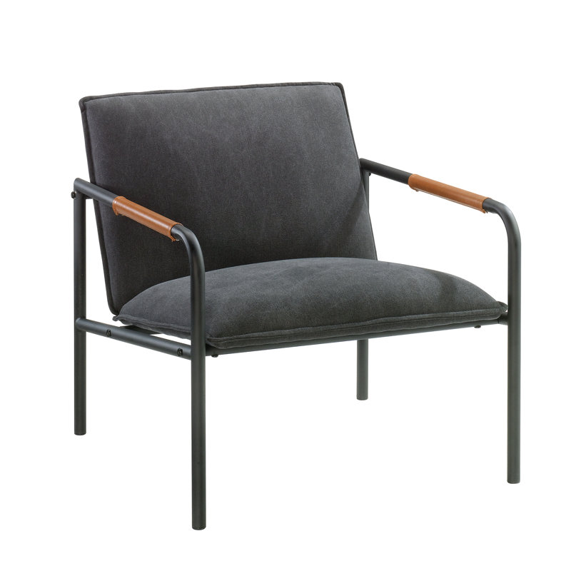 Twinar 26.77" Wide Lounge Chair, Charcoal Gray Fabric, Black/Light Brown