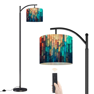 Lampe sur pied Arc Vitrail coloré Vitrail abstrait Art Nouveau avec lumières DEL télécommandées Abat-jour réglables Hautes lampes pour lire Bureau Salon