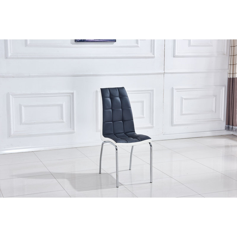 Nasim 18'' H Upholstered Parsons Chair, Black/White, Silver