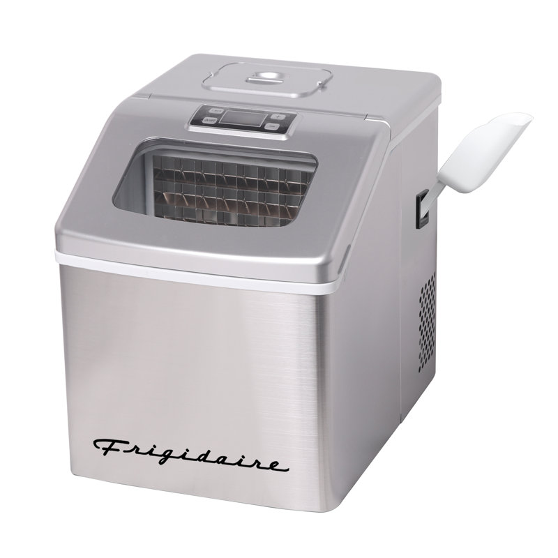 Frigidaire Countertop Stainless Steel Ice Maker with Transparent Window, Clear Ice Cube Maker, 40 lbs., Stainless
