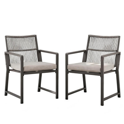 Outdoor Patio Dining Chair, All-Weather Woven Rope Outdoor Chairs, Sturdy Iron Frame, 400 lbs,Set of 2 (Brown)