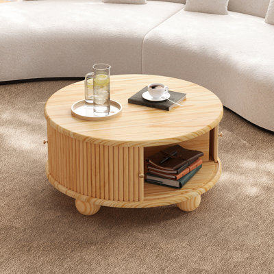 Table basse ronde à cannelures avec porte coulissante
