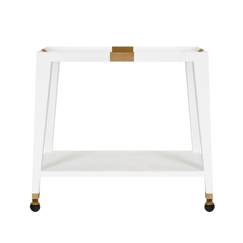 White Wood Bar Cart with Brass Accents and Storage
