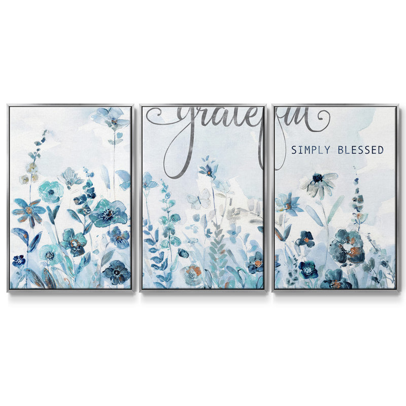«Glittering Meadow», reproduction sur toile 3 pièces, H 24 po x l 48 po x P 2 po, Argenté