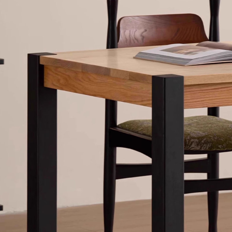 A rectangular solid pine wooden desk