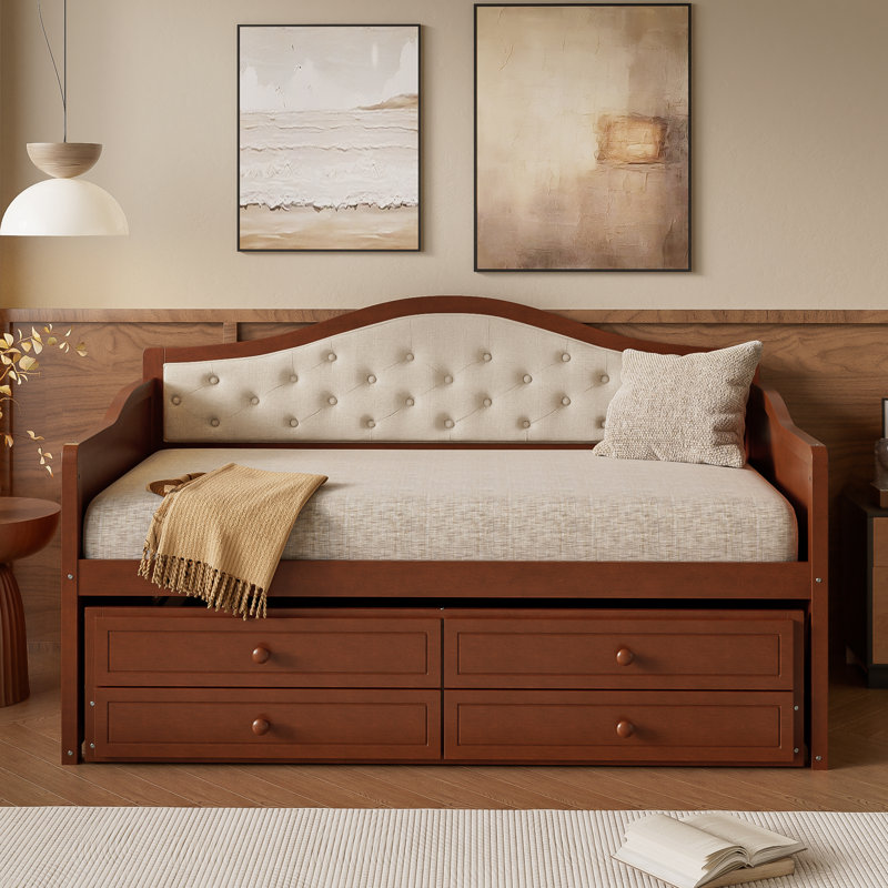 Twin Daybed With Trundle And 2 Drawers, Walnut