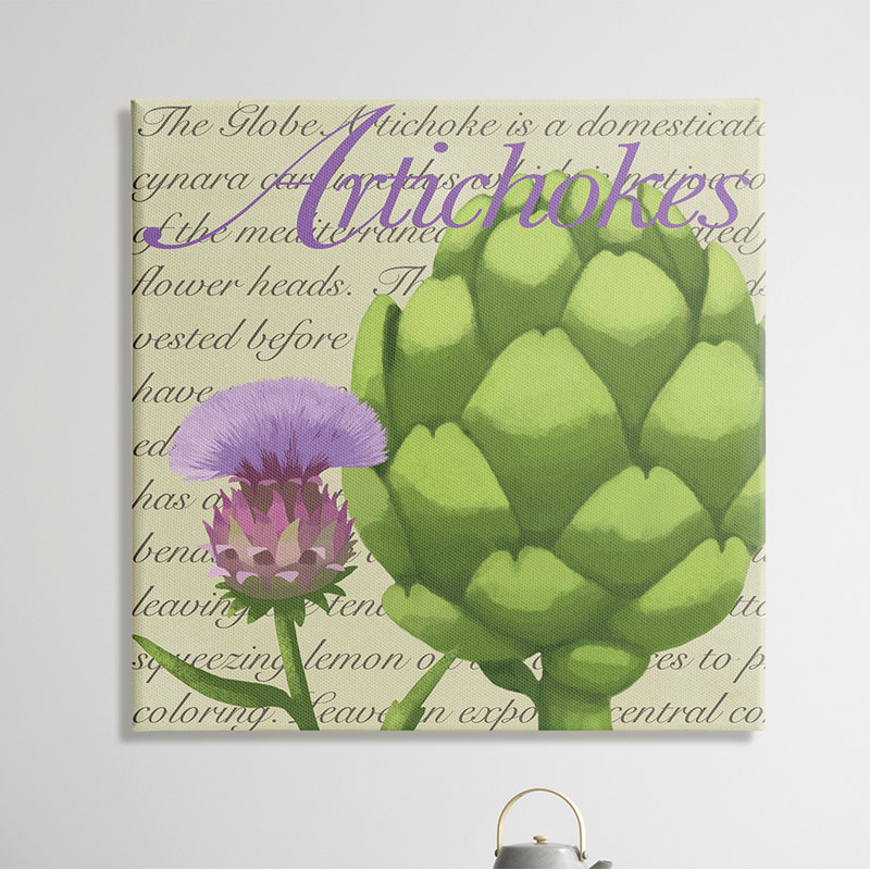 Artichaut en fleurs, légumes verts, écriture traditionnelle - impression, Toile tendue, H 36 po x l 36 po