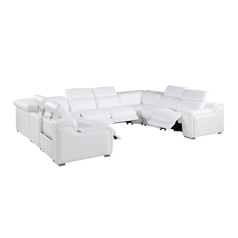 Stanwin 8 - Piece Top Grain Italian Leather Power Reclining Corner Sectional, White Genuine Leather