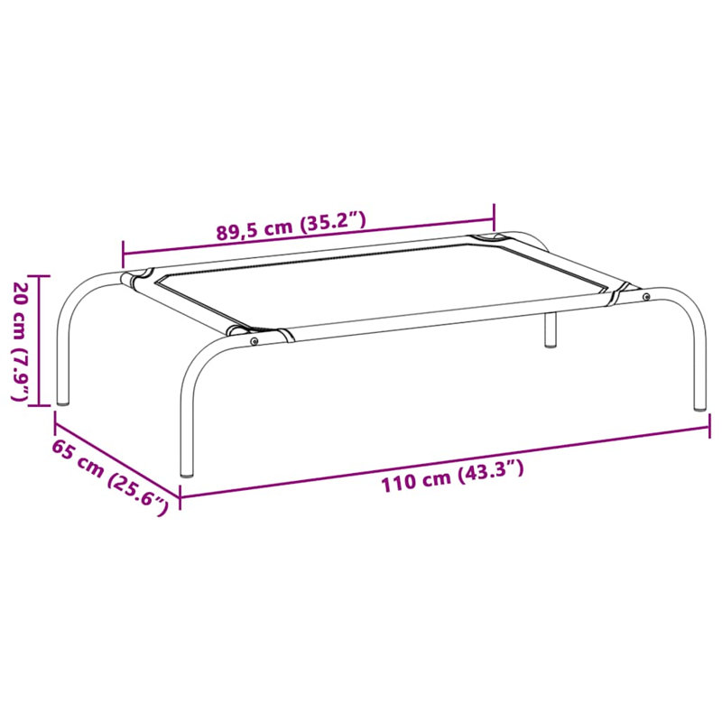 Quinlan Textilene Pet Bed, Grey, 20cm H x 110cm W x 65cm D