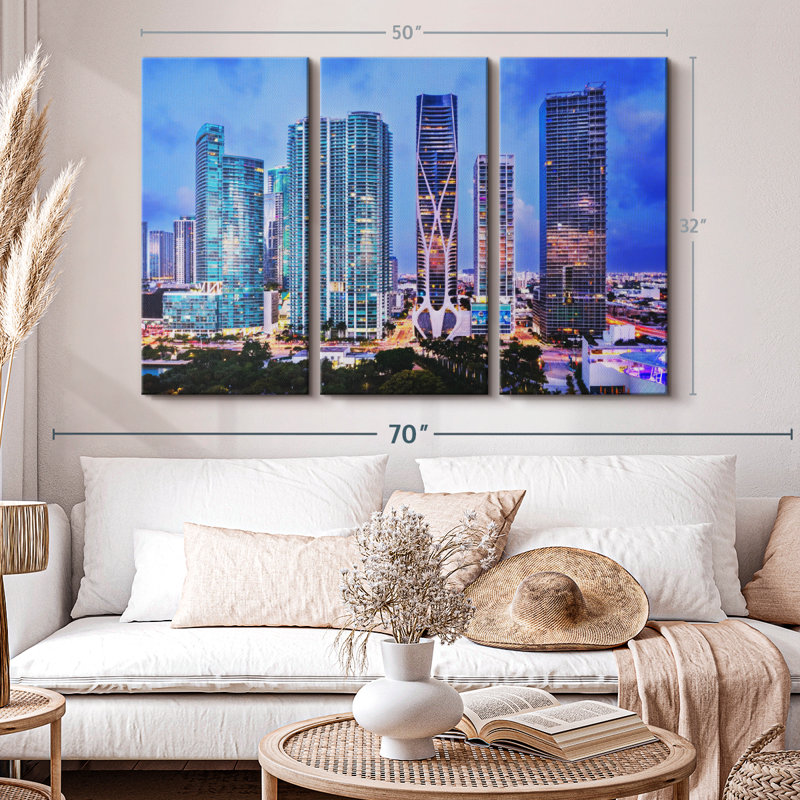 «Miami Downtown Skyline Aérien Wall Art» sur toile, H 32 po x l 50 po x P 1,25 po