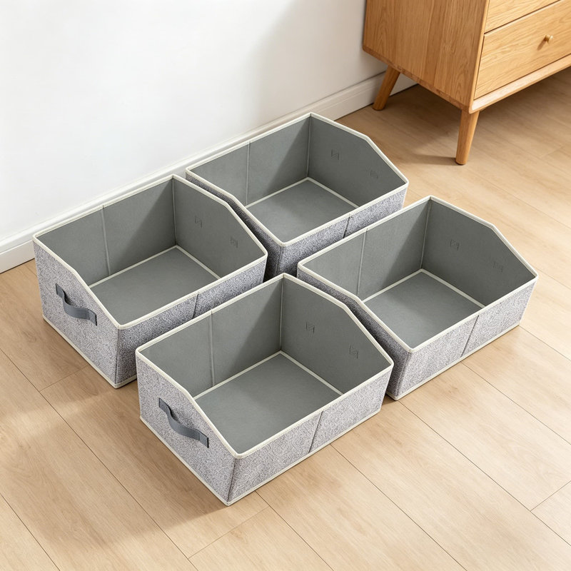 Paniers de rangement trapézoïdaux pour garde-robe, grands bacs de rangement pour tablettes et casiers, paquet de 4, gris clair, pour vêtements, livres et couvertures