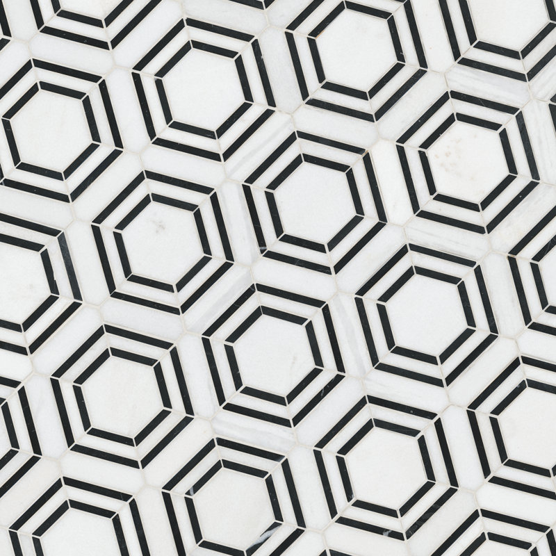 Lattice Fog Geometric 11 in. x 13 in. Polished Marble Mosaic Floor and Wall Tile, Lattice Noir