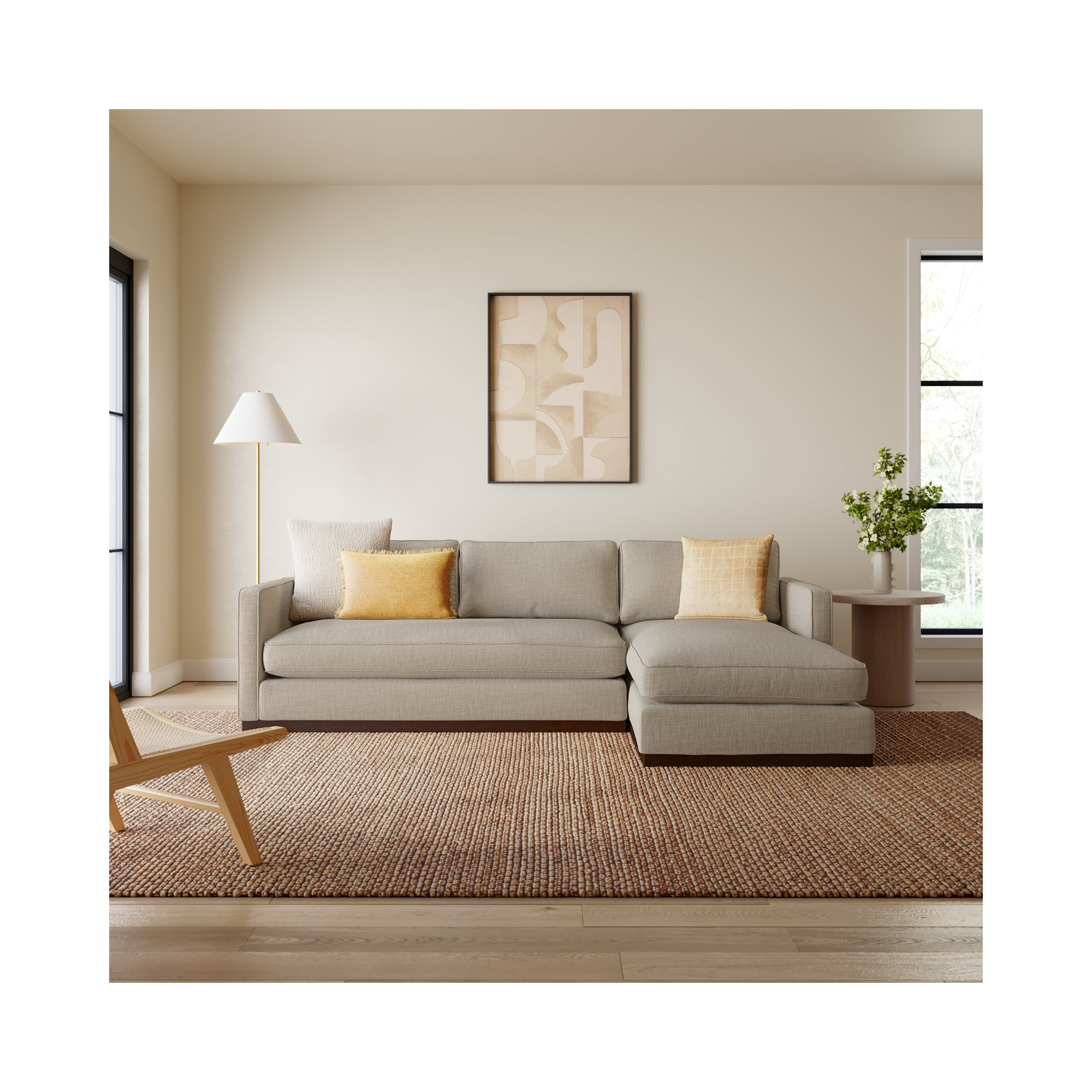 Bobbi Upholstered Chaise L-Sectional, Right Hand Facing, Effie Flax Performance Linen