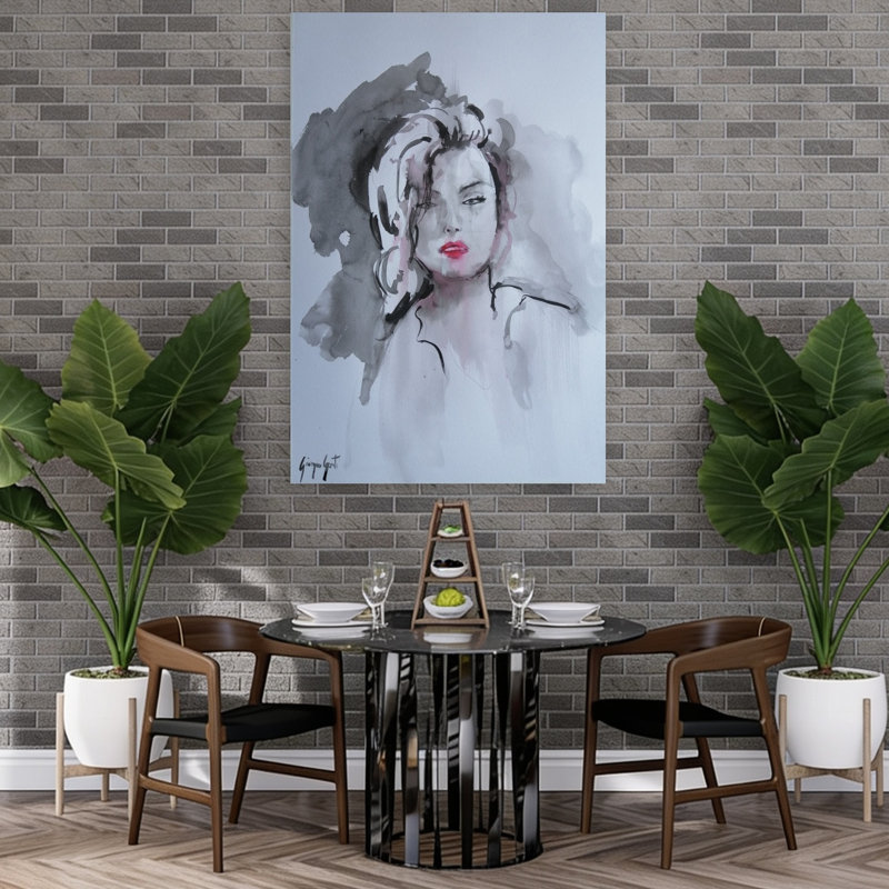 Reproduction d'art mural abstrait rouge contemporain, 60" H x 40" W