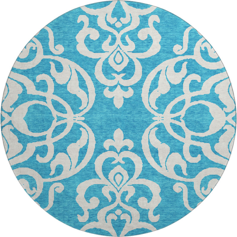Premium Machine Washable Prisco Turquoise Rug, Round 8'