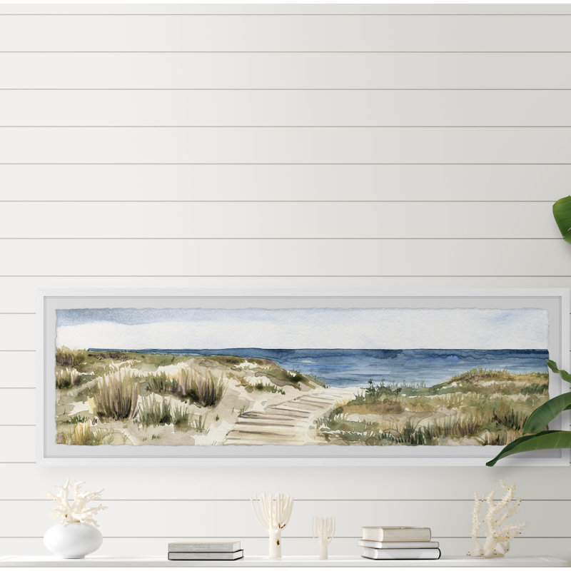Herbe et plage - reproduction de cadre photo sur papier, H 15 po x l 45 po x P 1,5 po