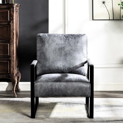 Chaise d'appoint Mid-Century à pois en microfibre avec structure en métal renforcé et fauteuil ouvert carré gris