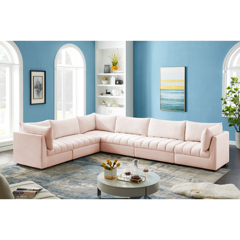 Ensoll Velvet L-Shaped Sectional Reversible, Pink Velvet