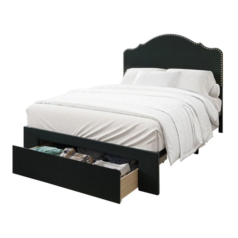 Lit à panneaux tapissier avec rangement Jabrien, Gris anthracite, Très grand