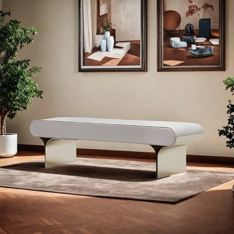 Tabouret de repos minimal en acier inoxydable, Griege, H 17,72 po x l 59,06 po x P 15,75 po