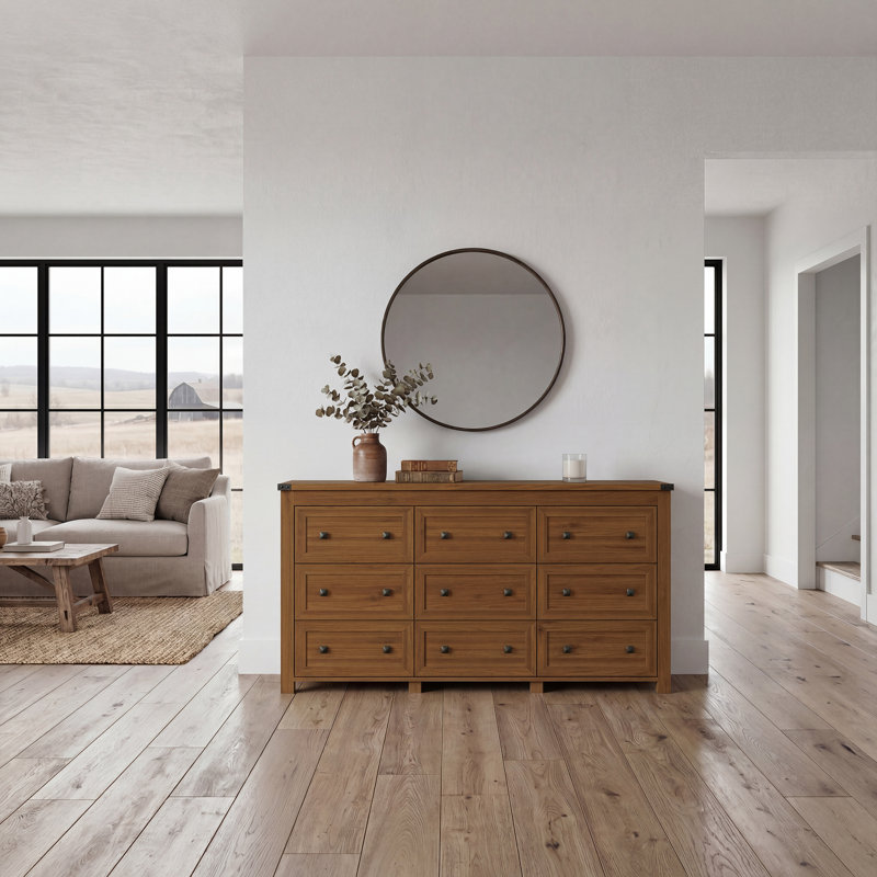 9-Drawer Dresser for Bedroom, Modern Wide Chest of Drawers, Wooden Storage Organizer, Walnut