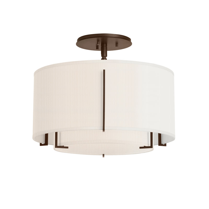 Exos 3 - Light Semi Flush Mount, Natural Anna, Bronze, 12.2" H x 16.1" W x 16.1" D