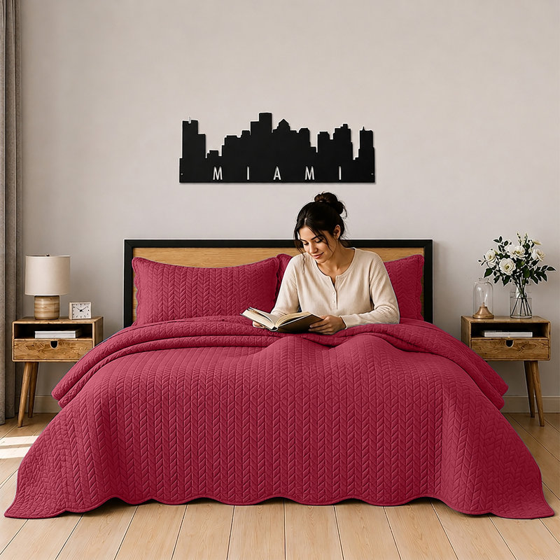 Ensemble de couvre-lit surdimensionné en microfibre estampé - Literie réversible légère et respirante avec taies décoratives