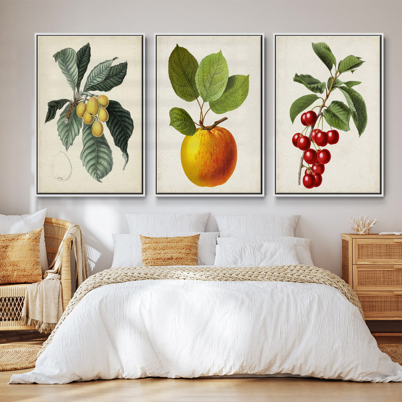 " Garden Gems I " 3 - Pieces, 27" H x 54" W, White