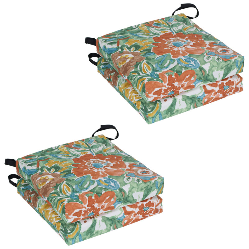 Coussins de chaise carrés d'extérieur (ensemble de 4), L 16 po x P 16 po, Blanc / brume soleil rivière florale