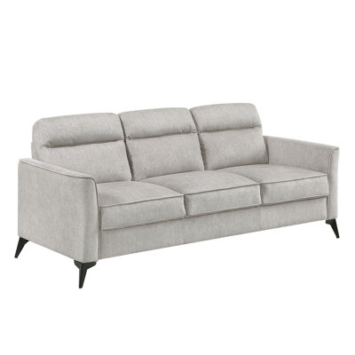 Moderne à 3 sièges avec microfibre texturée brun clair, pieds en métal noir, coussins de dossier rembourrés de mousse, base en contreplaqué, canapé contemporain rembourré d'une capacité de 300 lb par capacité et siège confortable, idéal pour la famille