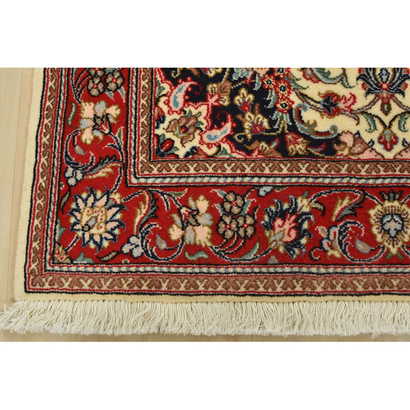 Tapis Qom fin 97 cm x 157 cm, laine/soie ivoire, tapis traditionnel noué à la main