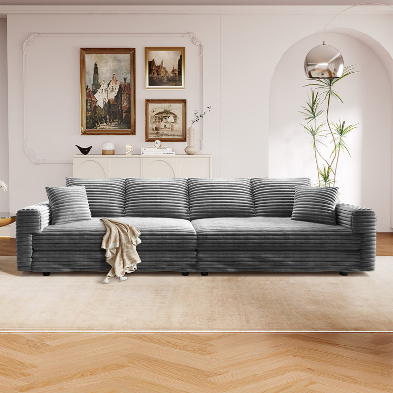 Nerissa 102.4" Corduroy Modular Cloud Couch Comfy Sofa with Square Armrests, Gray