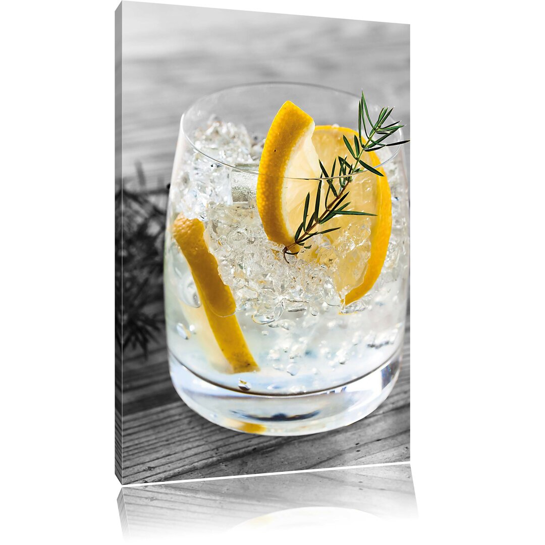 Leinwandbild Gin Tonic Lemon Drinks auf Eis, Fotodruck