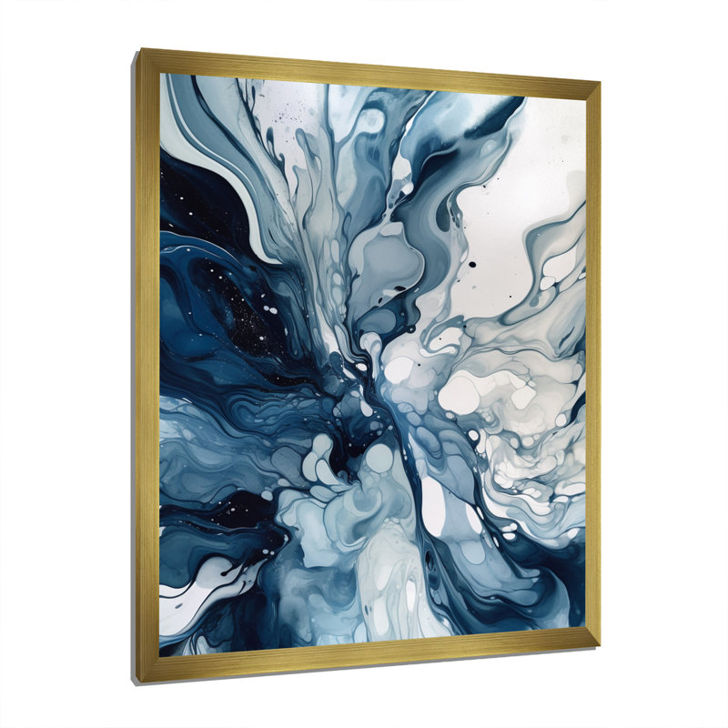«Blue Grey Ethereal Elixir I», art mural abstrait, H 32 po x l 24 po, Doré, Cadre photo unique